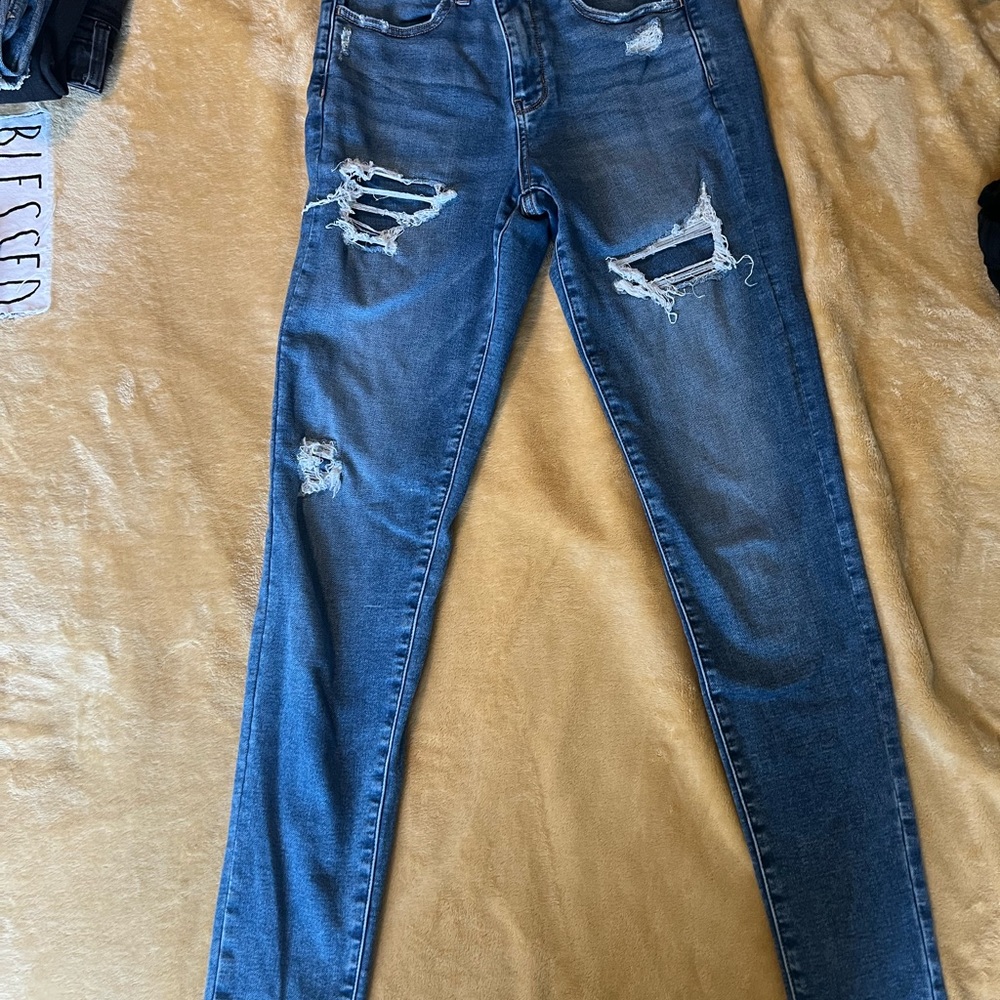 American Eagle Outfitters Blue Skinny Jeans Distressed Design